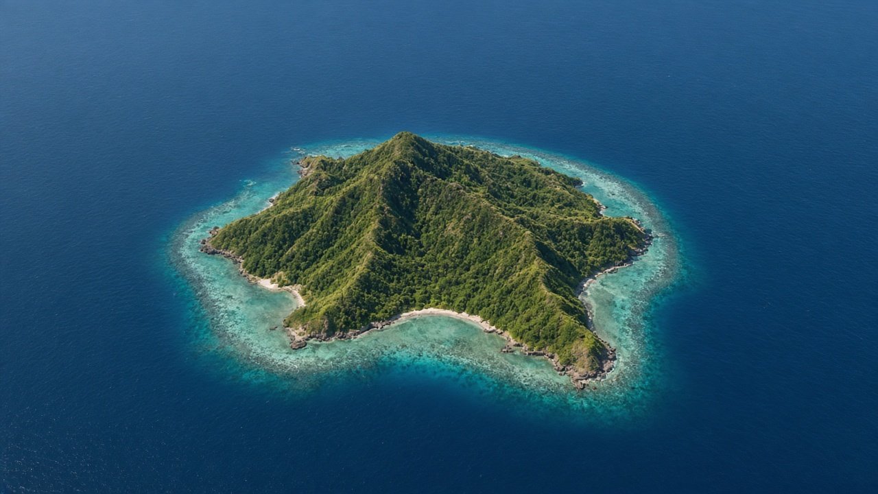 Aerial study of a small reef island. Not a survey of Batiki.